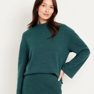 Cozy Mock-Neck Tunic Sweater Forest Green